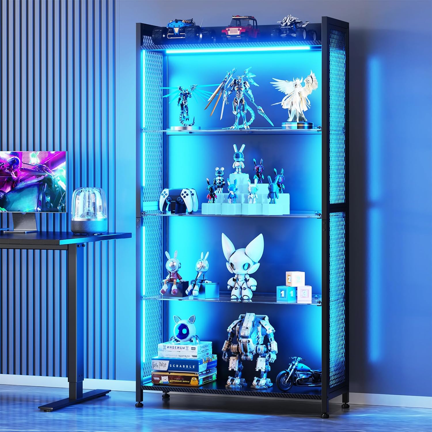 Collectible & Vintage Dolls For Wedding - LED Display Case with Glass Shelves,