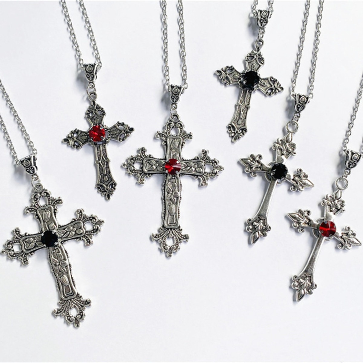 Vintage Collectible Jewelry - Punk Crystal Big Cross Pendant Necklaces