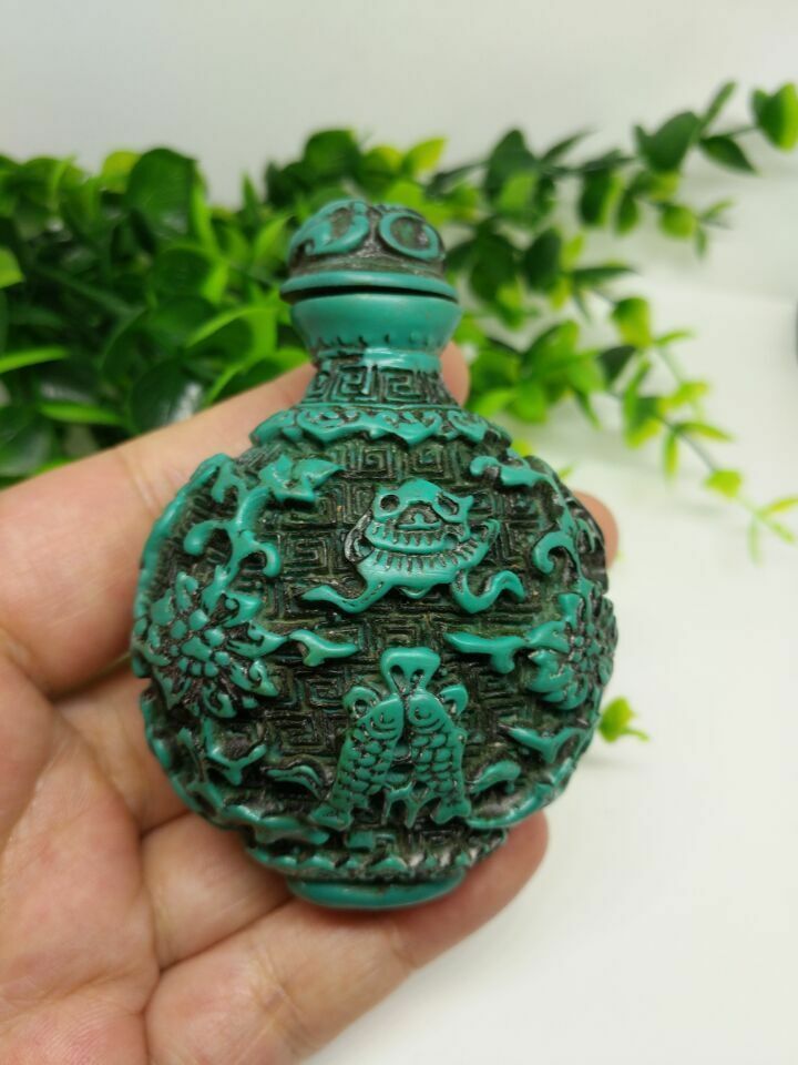 Vintage Collectible Jewelry - Mini Chinese Turquoise Twins Fish Snuff